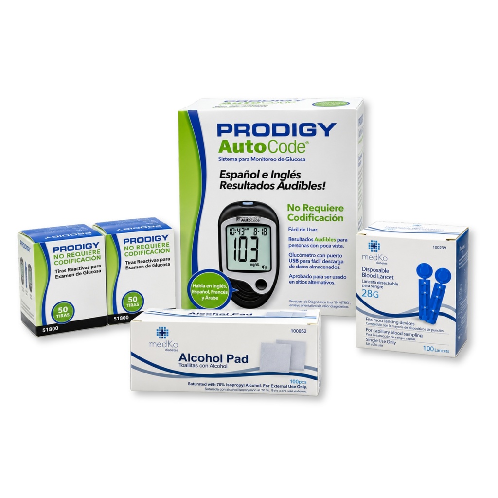 COMBO GLUCOMETRO + 100 CINTAS - Prodigy AutoCode®