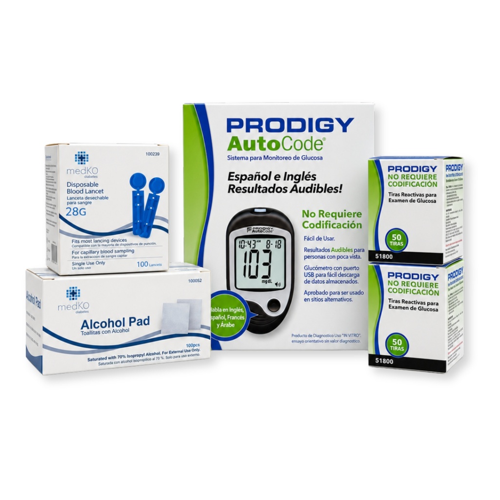 COMBO GLUCOMETRO + 100 CINTAS - Prodigy AutoCode®